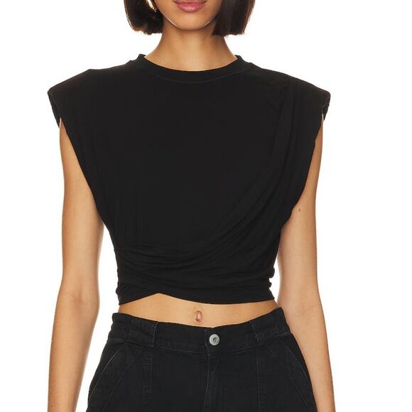 NWT Simkhai Black Asymmetrical Fitted Cropped T-Shirt Medium - Picture 1 of 4